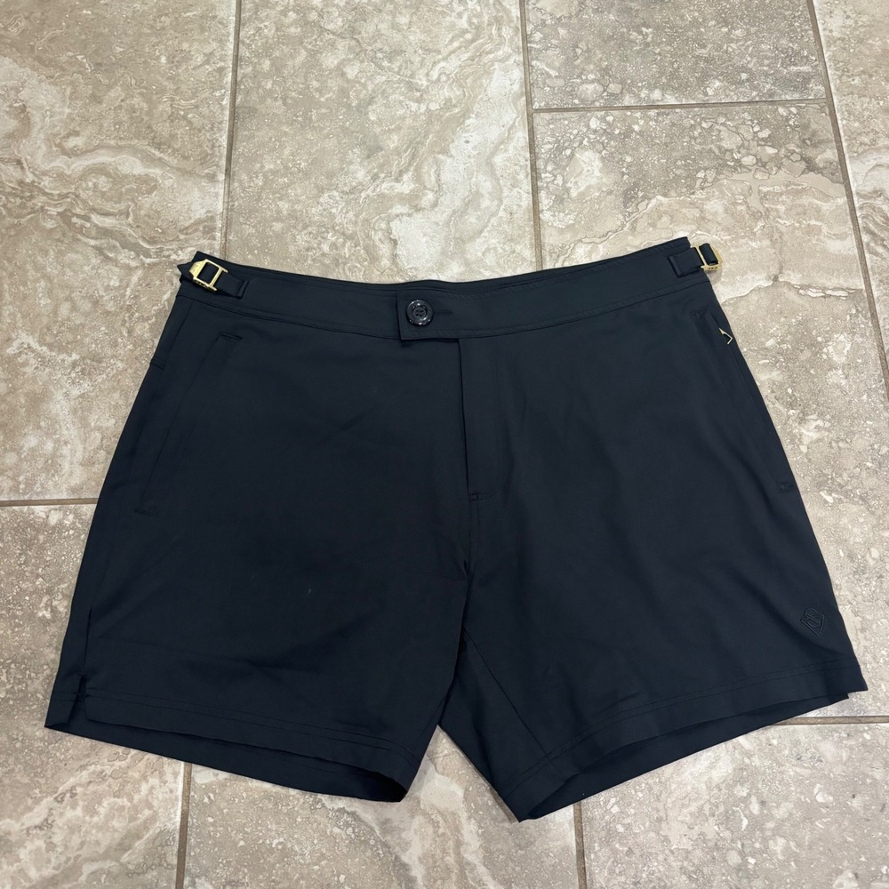 Sink Swimwear Mens Luxury Resort Swim Trunks Black Gold Buckles Size XXL